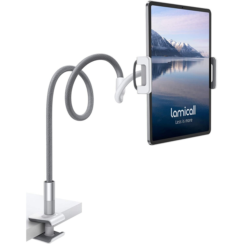 Lamicall Gooseneck Tablet Stand: Flexible Arm Clip Tablet Mount Compatible W/Ipad Mini Pro Air, Switch, Galaxy Tabs... 4.7-10.5" Devices - Gray 669818905435