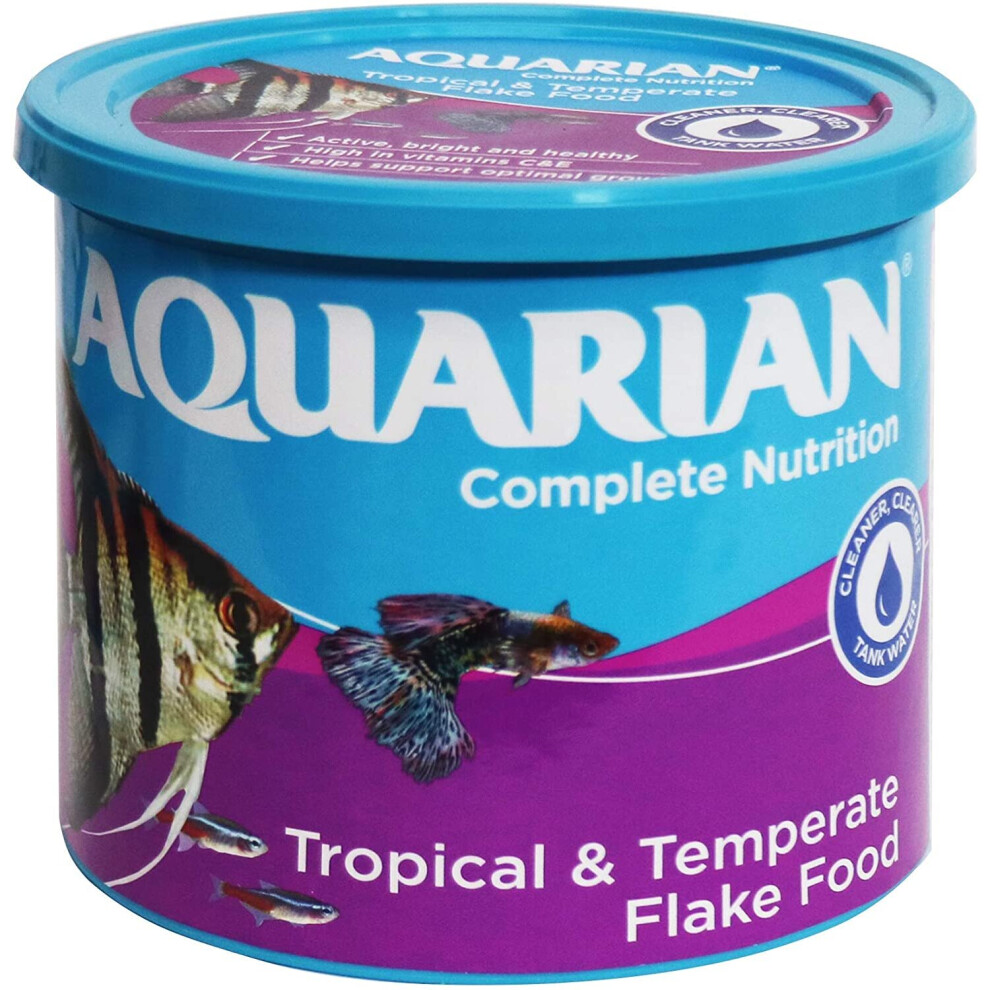 AQUARIAN Complete Nutrition, Aquarium Tropical Fish Food, Flakes, 200 g Container