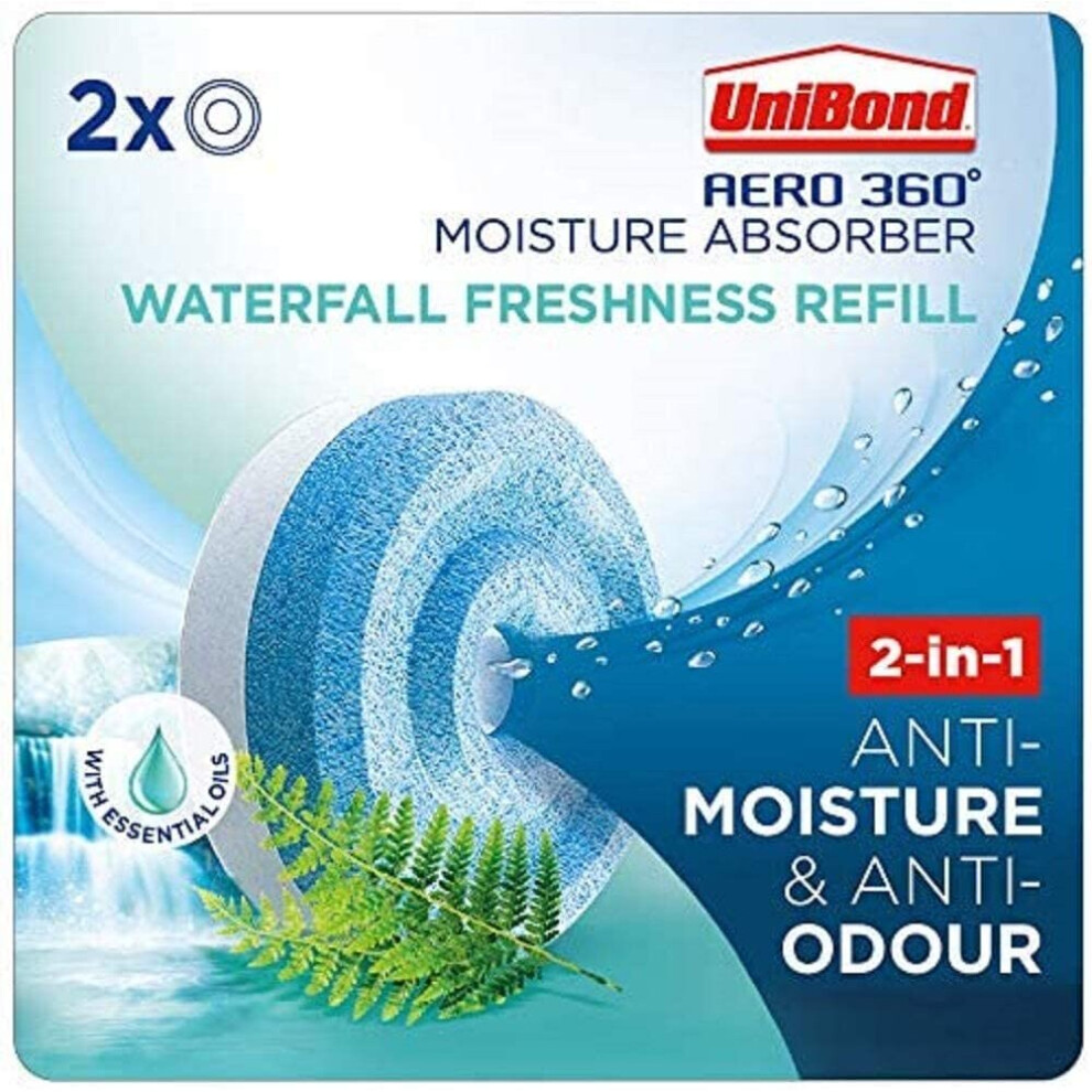 UniBond AERO 360 Moisture Absorber Waterfall Freshness Refill Tab, Aromatherapy, Ultra-Absorbent and Odour-Neutralising, for AERO 360 Dehu