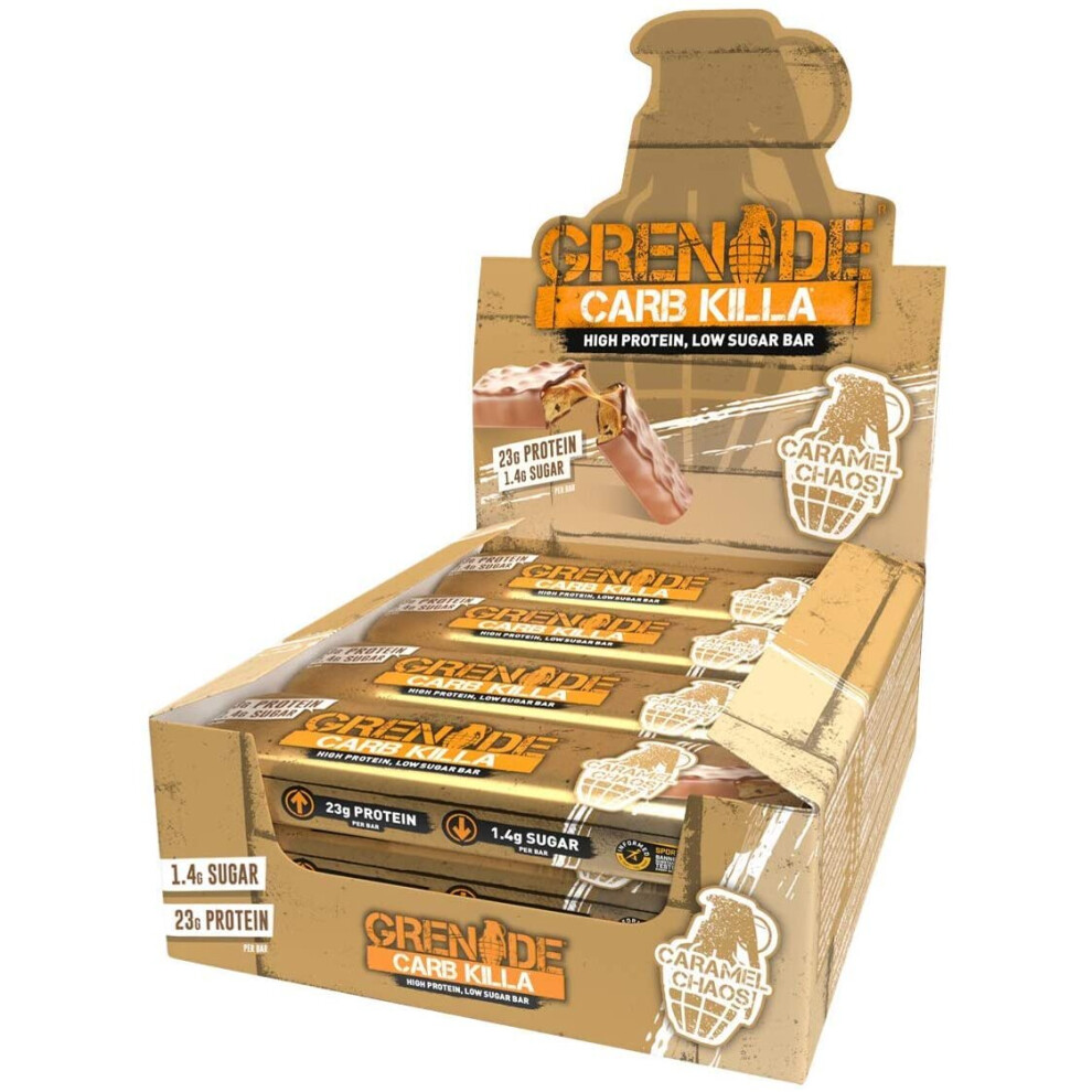 Grenade Carb Killa High Protein and Low Carb Bar, 12 x 60 g - Caramel Chaos