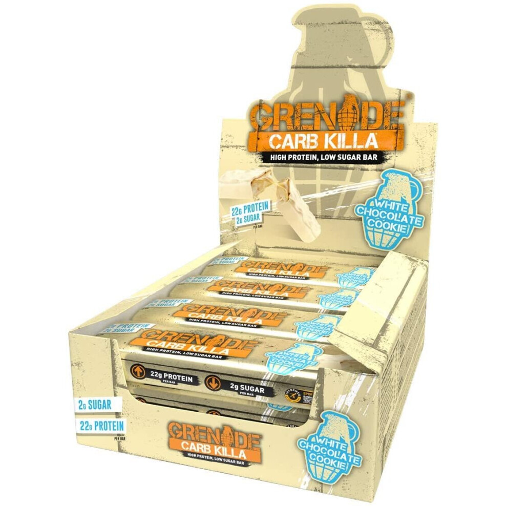 Grenade Carb Killa High Protein and Low Carb Bar, 12 x 60 g - White Chocolate Cookie