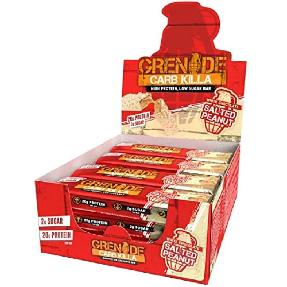 Grenade Carb Killa High Protein and Low Carb Bar, 12 X 60 g - White Chocolate Salted Peanut