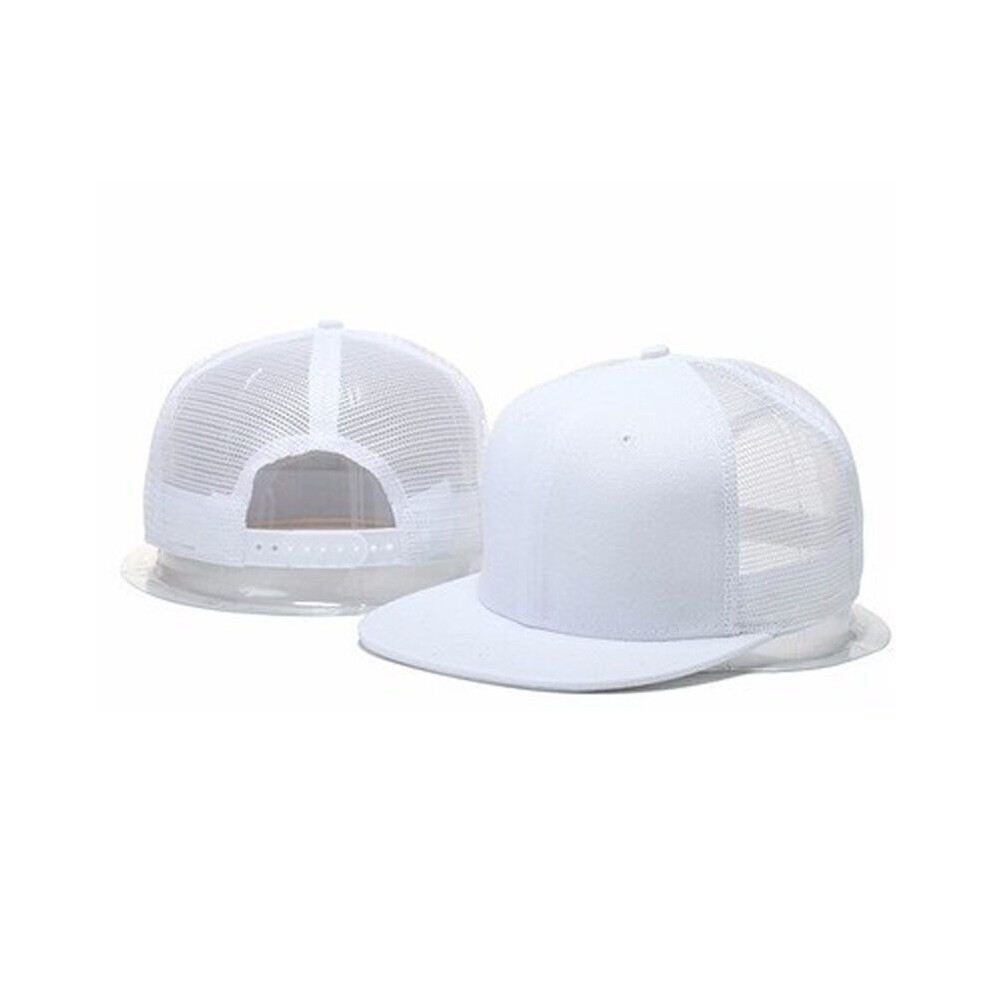 (White) Baseball Cap Flat Hip Hop Hat Plain Mesh Cap