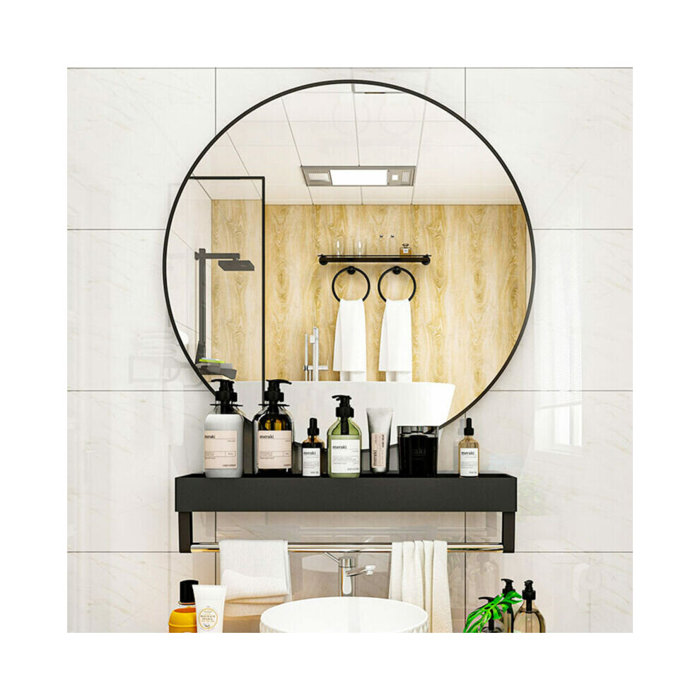 60cm Large Round Wall Mirror Brushed Black Metal Frame