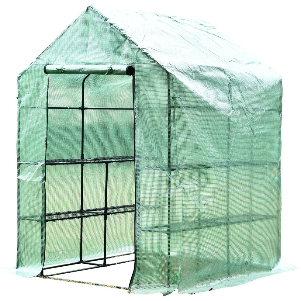143x143x195 cm Walk in Greenhouse W/ Shelves-Dark Green