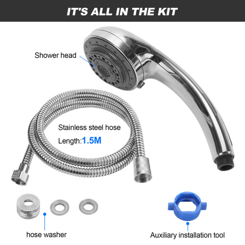 7 Mode Universal Turbo Pressure Chrome Shower Head and Hose Saving 50% 2