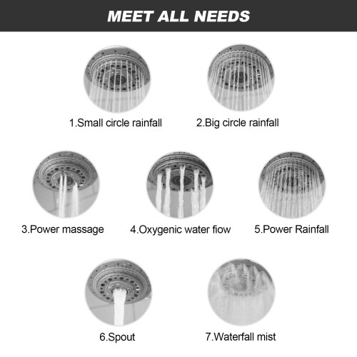 7 Mode Universal Turbo Pressure Chrome Shower Head and Hose Saving 50% 1