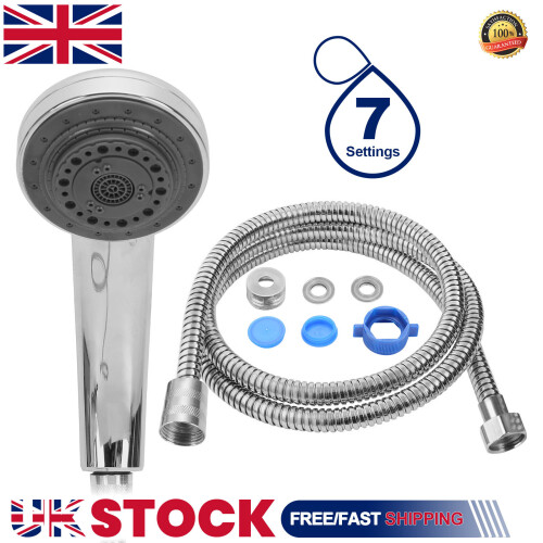7 Mode Universal Turbo Pressure Chrome Shower Head and Hose Saving 50%