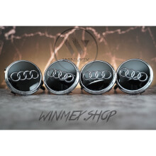 Set of 4 Black with Chrome Audi alloy wheel caps 61mm