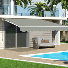 UV Sun Garden Shade Retractable Patio Awning Manual Shelter Outdoor Canopy Grey-L2.5*W2M