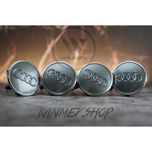 Set of 4 Grey with Chrome Audi alloy wheel caps 61mm