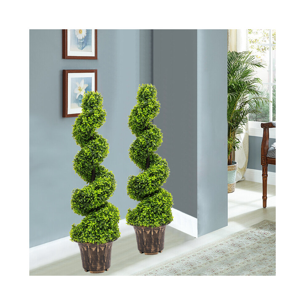 (3ft/90cm) 2X Large Artificial Spiral Boxwood Buxus Tower Plant Twist Topiary Potted Tree