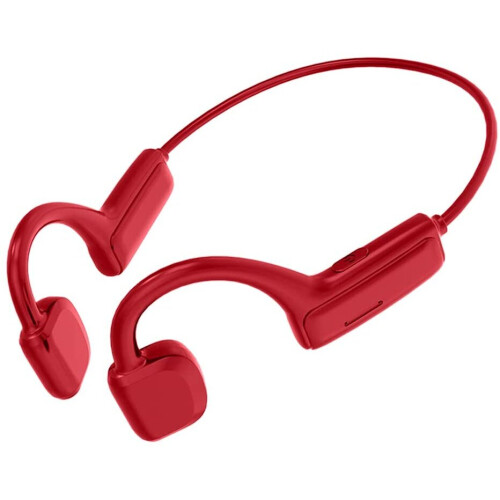 (Red) Bone Conduction Headset Earphone Bluetooth 5.0 Wireless Sports