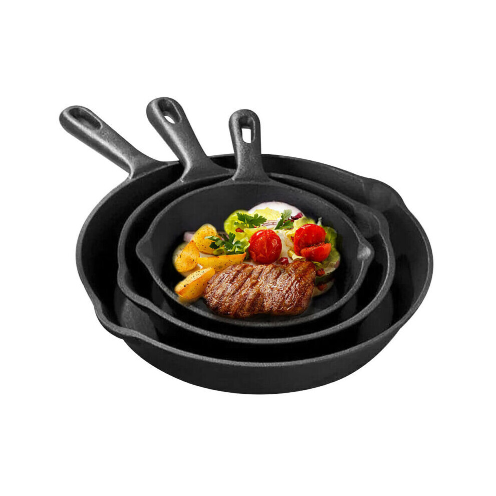3Pcs CAST IRON Non-Stick Frying Griddle Pan Barbecue Skillets