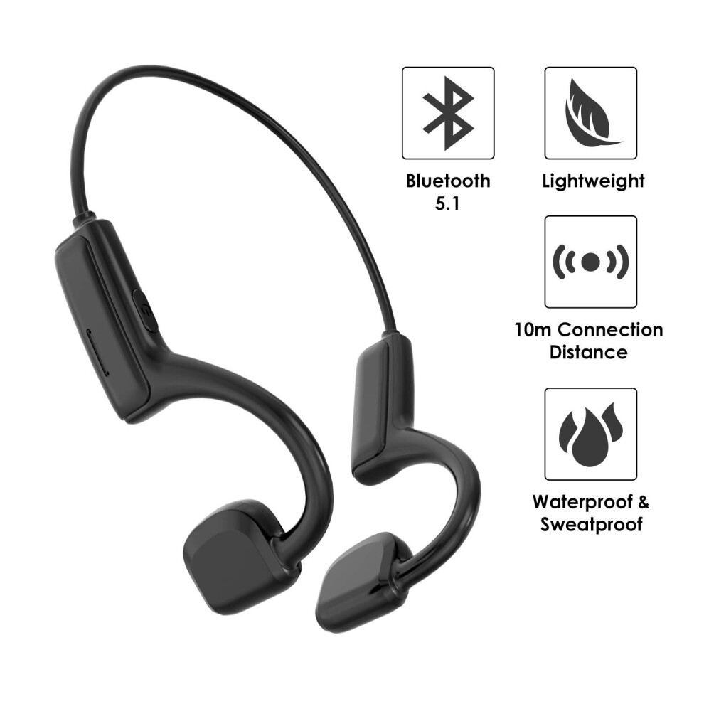 (Black) Bone Conduction Headset Earphone Bluetooth 5.0 Wireless Sports Black 7552103057175
