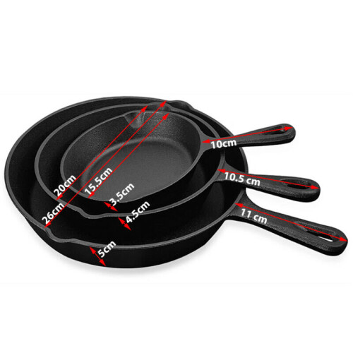 3Pcs CAST IRON Non-Stick Frying Griddle Pan Barbecue Skillets 1