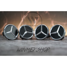 Set of 4 Black Mercedes alloy wheel caps 60mm