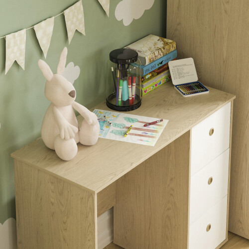 (White & Oak) Neptune Oak Junior Desk - 3 Drawer Study Table 2