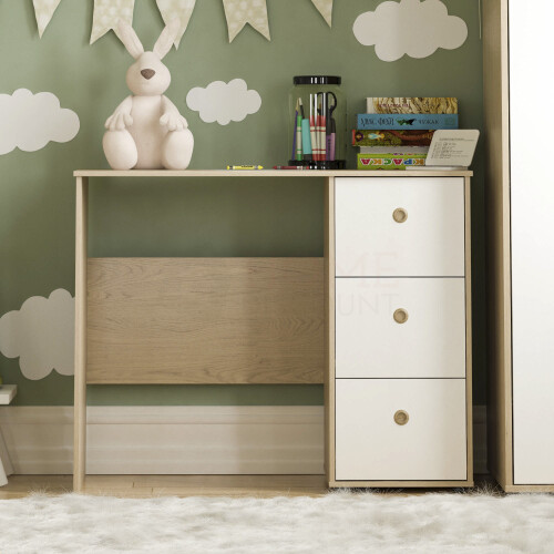 (White & Oak) Neptune Oak Junior Desk - 3 Drawer Study Table 1