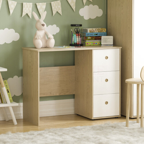 (White & Oak) Neptune Oak Junior Desk - 3 Drawer Study Table