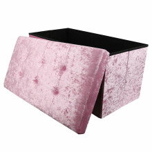 (Pink) Large 2 Seater Crushed Velvet Foldable Ottoman Storage Box Double Bed Foot Stool