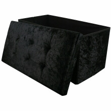 (Black) Large 2 Seater Crushed Velvet Foldable Ottoman Storage Box Double Bed Foot Stool