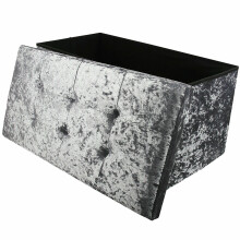(Grey) Large 2 Seater Crushed Velvet Foldable Ottoman Storage Box Double Bed Foot Stool