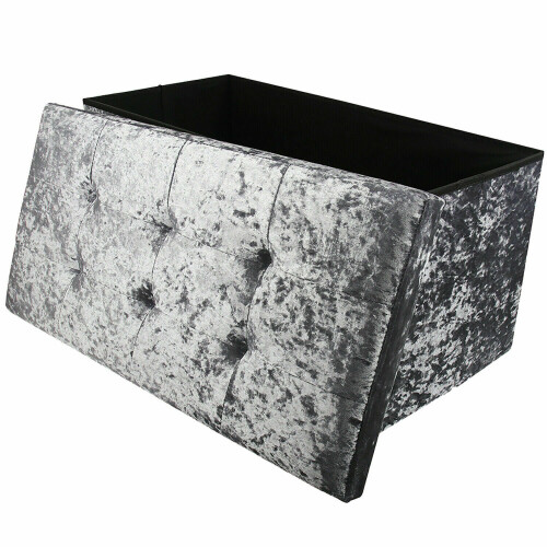 Daniel James (Grey) Large 2 Seater Crushed Velvet Foldable Ottoman Storage Box Double Bed Foot Stool