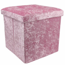 (Pink) Crushed Velvet Ottoman Foot Stool Storage Box Furniture Seat Rest Cube Foldable