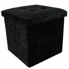 (Black) Crushed Velvet Ottoman Foot Stool Storage Box Furniture Seat Rest Cube Foldable