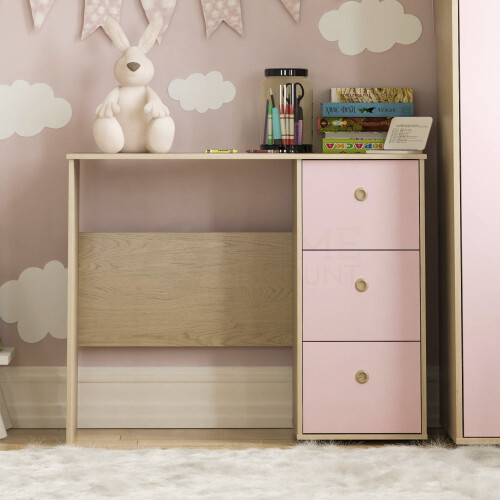 (Pink & Oak) Neptune Oak Junior Desk - 3 Drawer Study Table 1