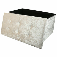(Cream) Large 2 Seater Crushed Velvet Foldable Ottoman Storage Box Double Bed Foot Stool