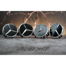 Set of 4 Glossy Black Mercedes alloy wheel caps 75mm