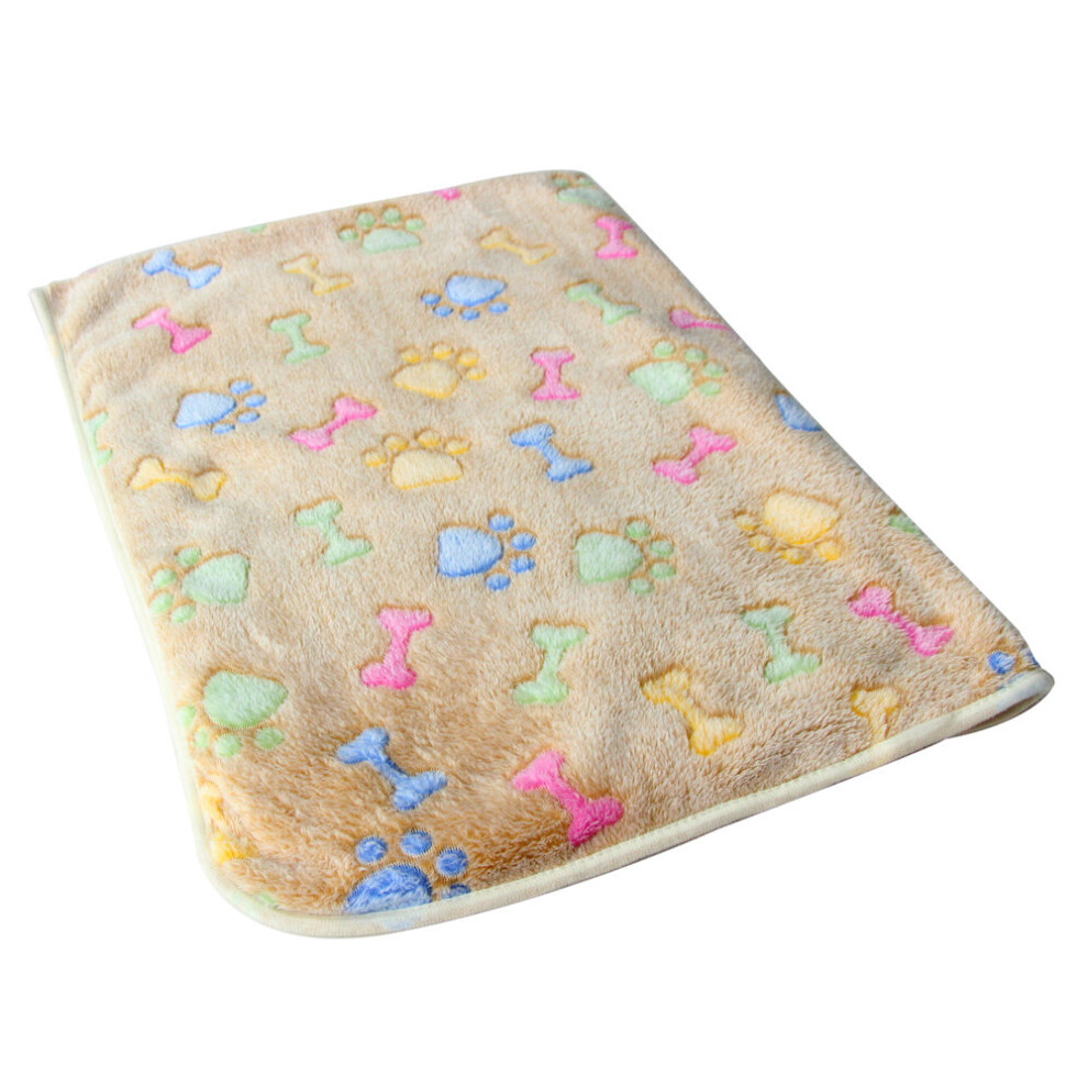 (Brown, 104*76CM) Pet Warm Paw Dog Puppy Fleece Soft Blanket Bed Mat