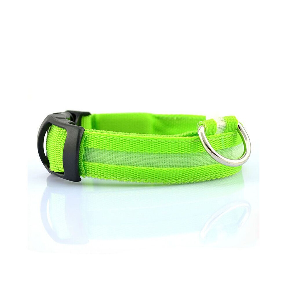 (Green, Large) LED Dog Collar Pet Night Safety Bright Adjustable
