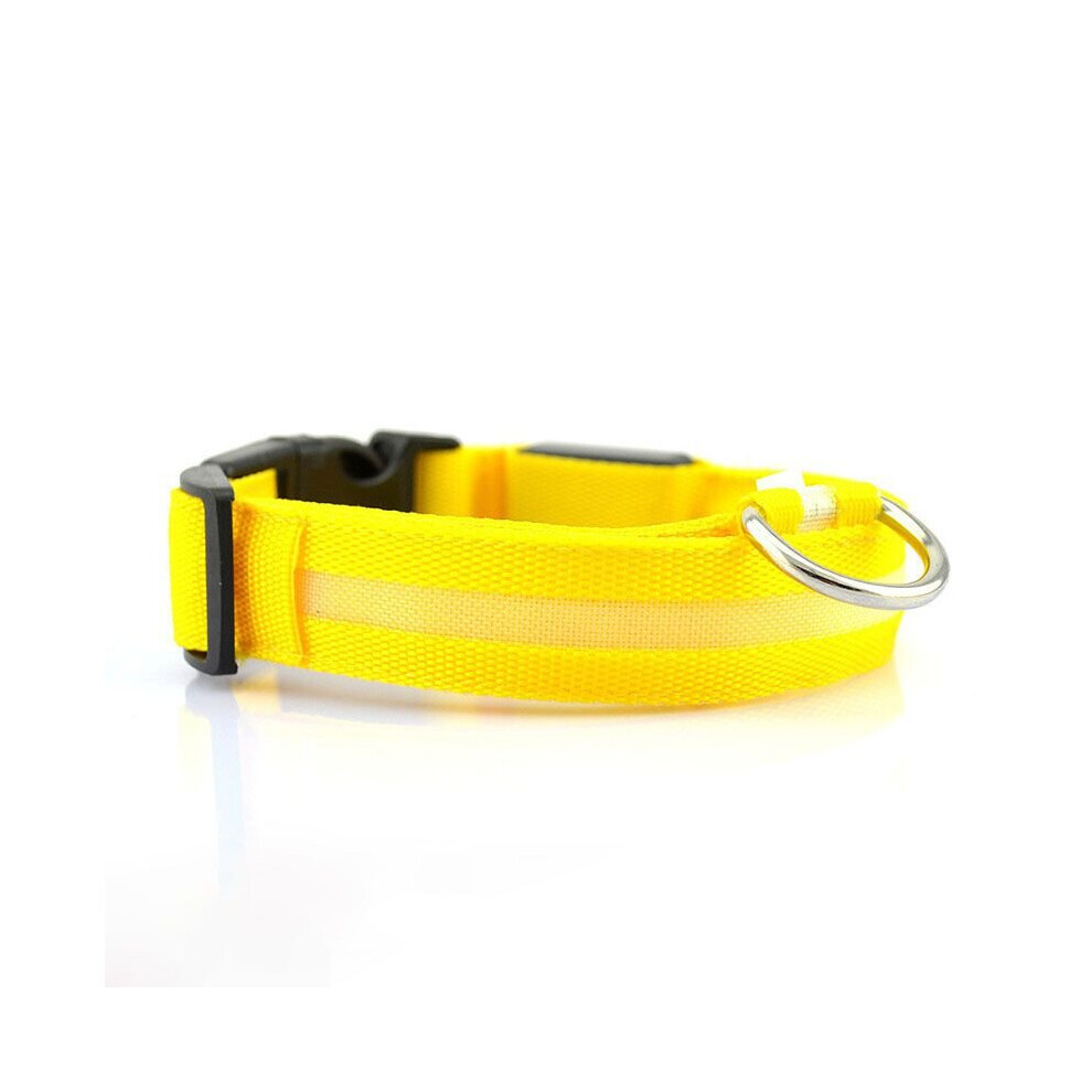(Yellow, Middle) LED Dog Collar Pet Night Safety Bright Adjustable