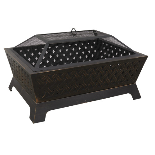 Dellonda 35" Rectangular Outdoor Fire Pit, Antique Bronze Effect - DG44 1