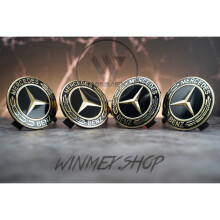 Set of 4 Black and Gold Mercedes alloy wheel caps 75mm