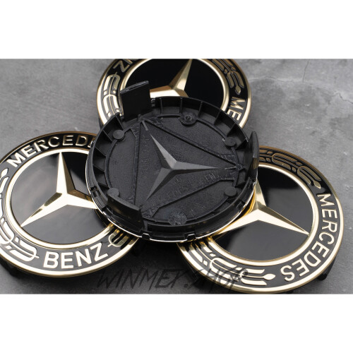 Set of 4 Black and Gold Mercedes alloy wheel caps 75mm on OnBuy