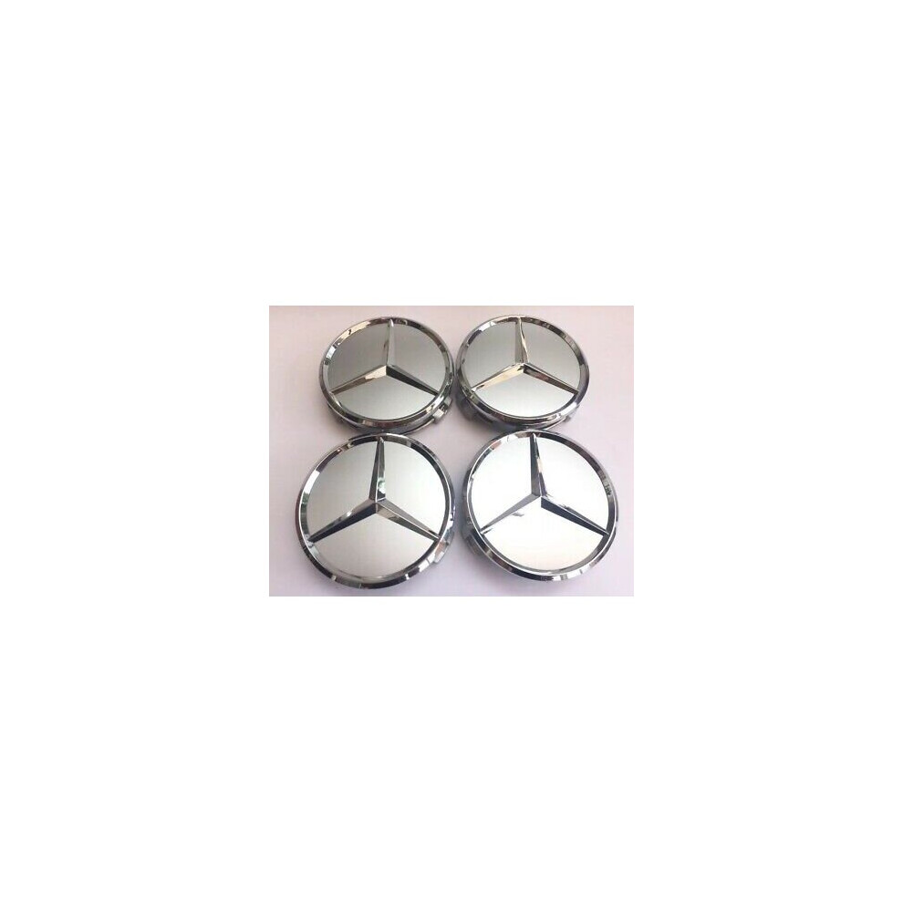 Mercedes Benz Silver Alloy Wheels Centre Caps 75MM A B C E S CLASS x 4