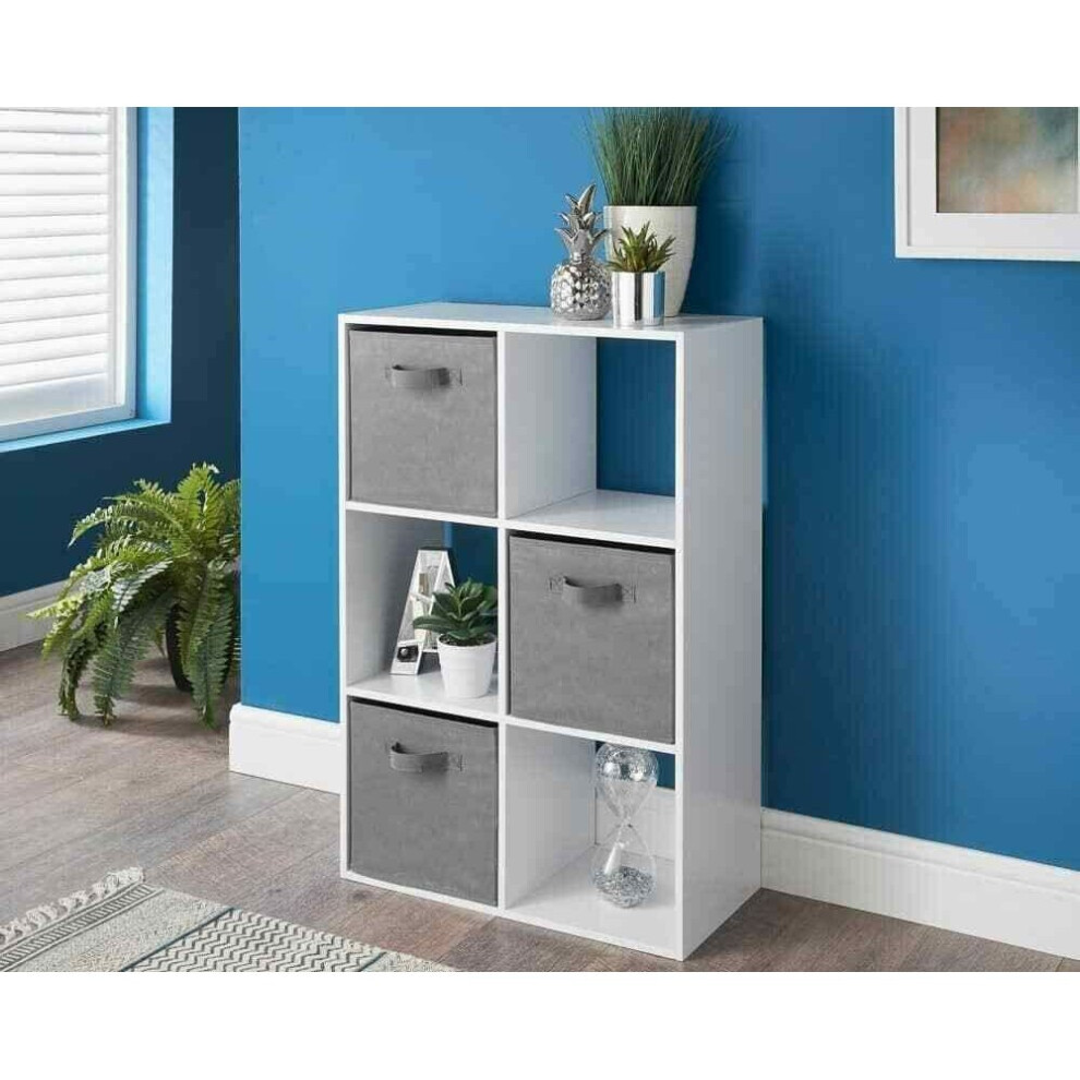 6 Cubes 3 Baskets Storage Bookcase White & Grey Unit G-0333