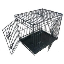 Ellie-Bo Dog Puppy Cage Large 36 inch Black Folding 2 Door Crate with Non-Chew Metal Tray