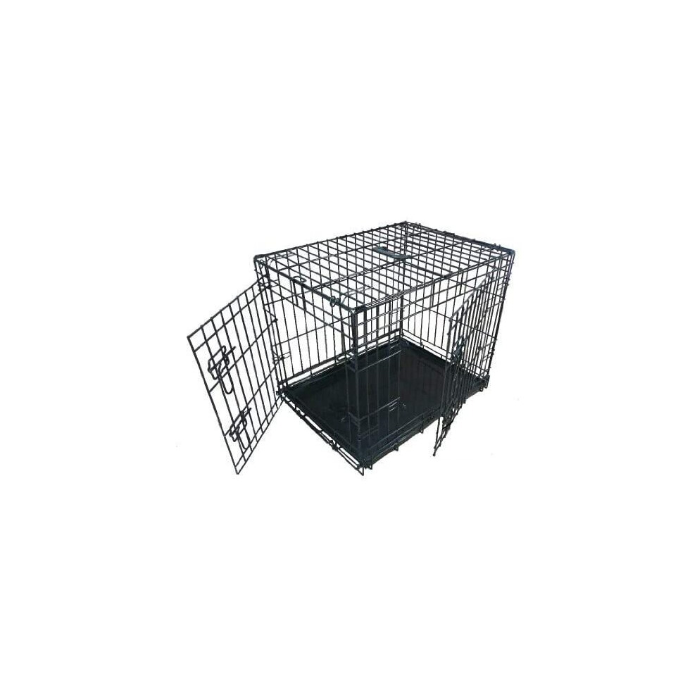 Ellie-Bo Dog Puppy Cage Large 36 inch Black Folding 2 Door Crate with Non-Chew Metal Tray