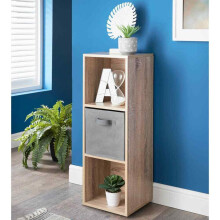 Oak 3-Cube 1-Basket Shelving Unit (G-0336) - Freestanding Bookcase, Flat-Pack MDF Storage