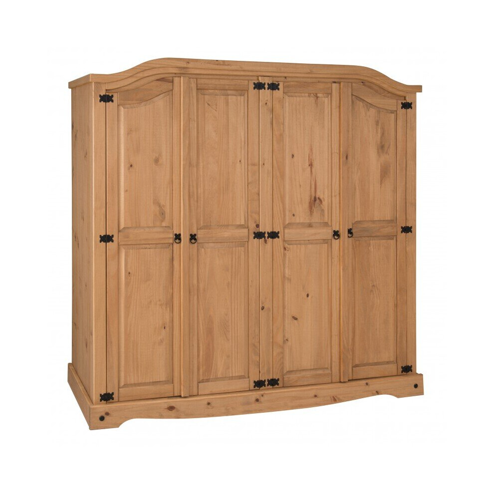Corona Solid Pine 4-Door Arch Top Bedroom Wardrobe