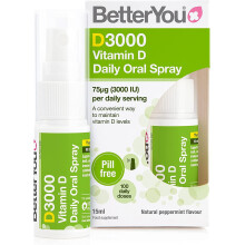BetterYou D3000 Vitamin D Daily Oral Spray | 3000 IU (75 UG) of Vitamin D3 (Cholecalciferol) | 15 ml (100 Sprays) | Natural Peppermint Flavo