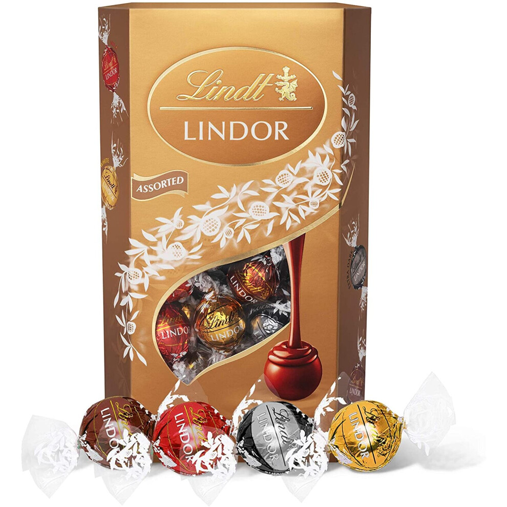 Lindt Lindor Assorted Chocolate Truffles Box - approx. 48 Balls, 600 g - The Perfect Gift - Assortment of Milk, White, Extra Dark and Hazeln