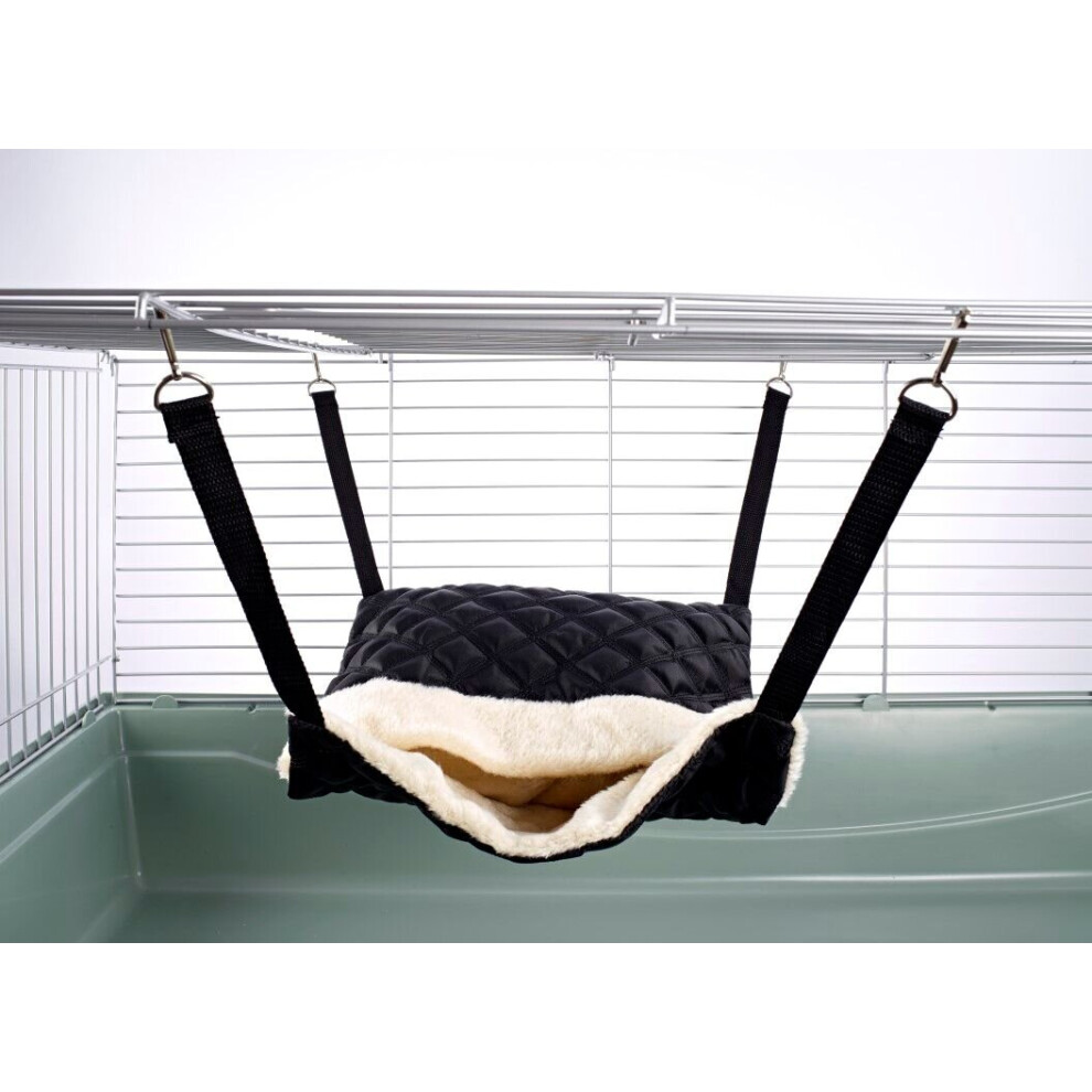 Fluffy Lined Pouch Hammock for Ferret Chinchilla Rat Bed Toy House Quilted Black