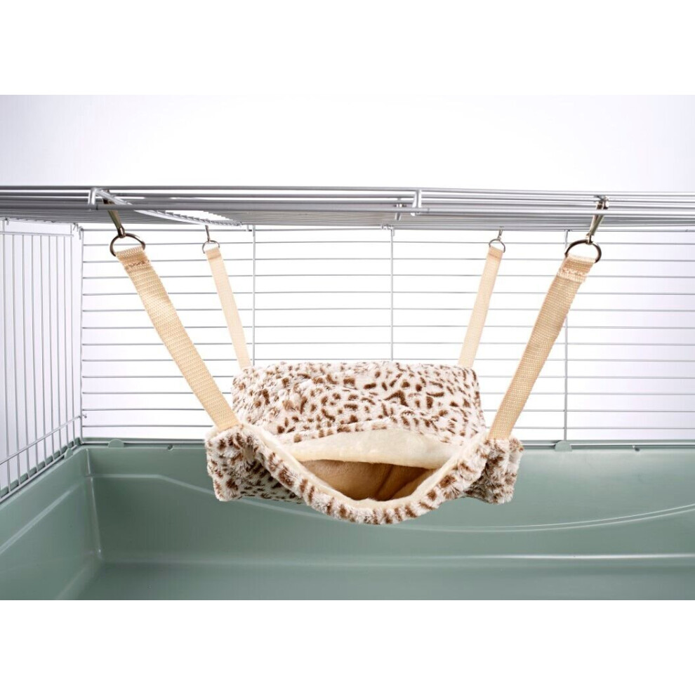 Fluffy Lined Pouch Hammock for Ferret Chinchilla Rat Bed Toy House Cheetah Print