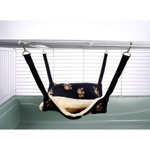 Fluffy Lined Pouch Hammock for Ferret Chinchilla Bed Toy House Black Paw Print